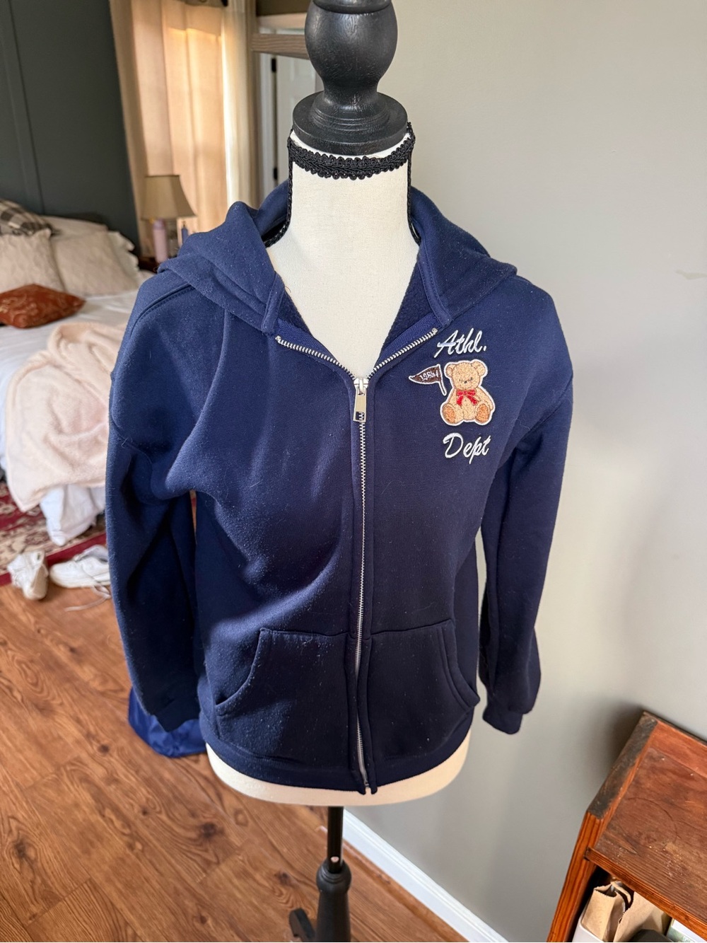 Y2K No Comment Teddy Bear Athletic Dept Zip Up Hoodie L 14